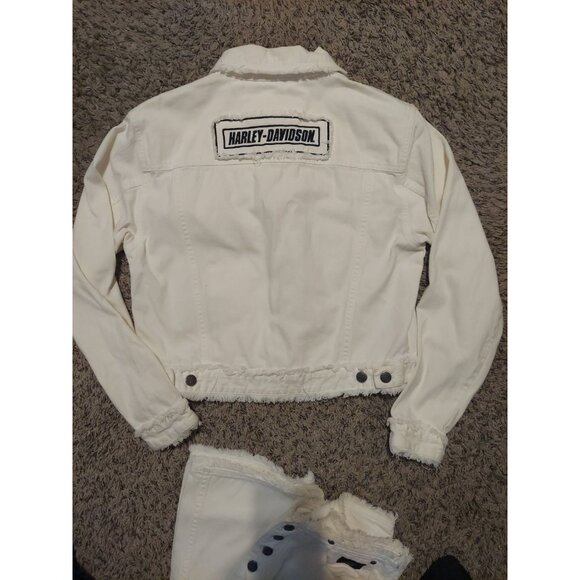 Official Harley Davidson Women's Jacket And Jeans White Fringe Size8 Motorcycle - Picture 11 of 16